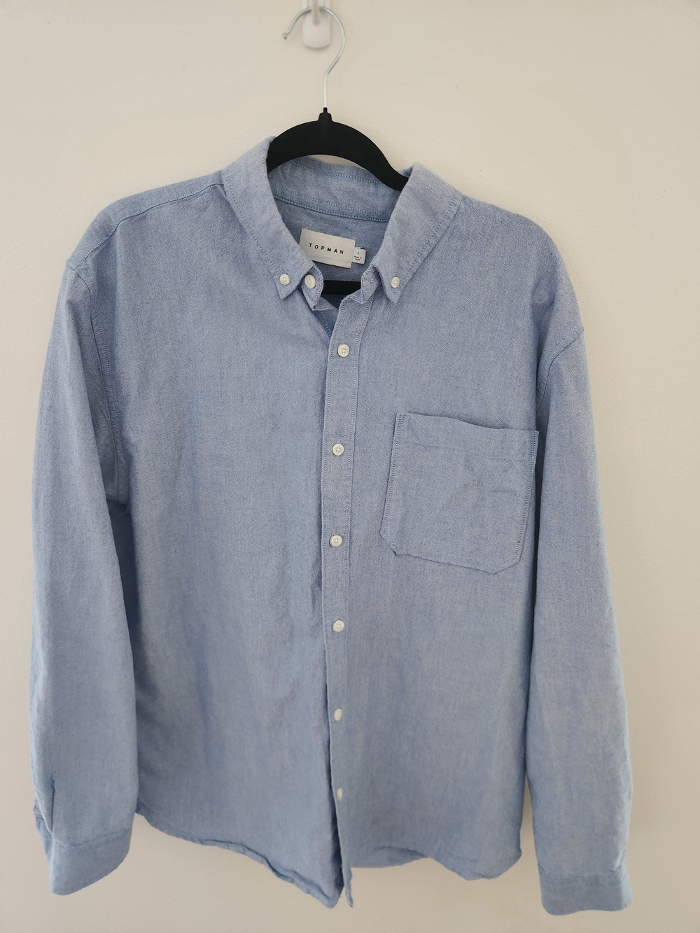 Topman Light Blue Button-Down Oxford Shirt with Chest Pocket